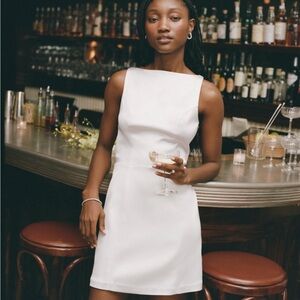 Abercrombie and Fitch Slash Neck White Satin Mini Dress